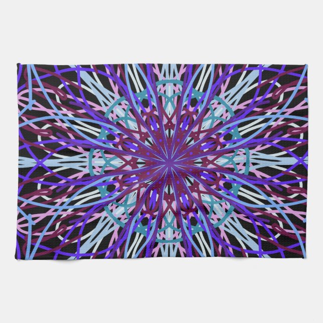 Paño De Cocina Purple Black Kaleidoscope Mandala Art (Horizontal)