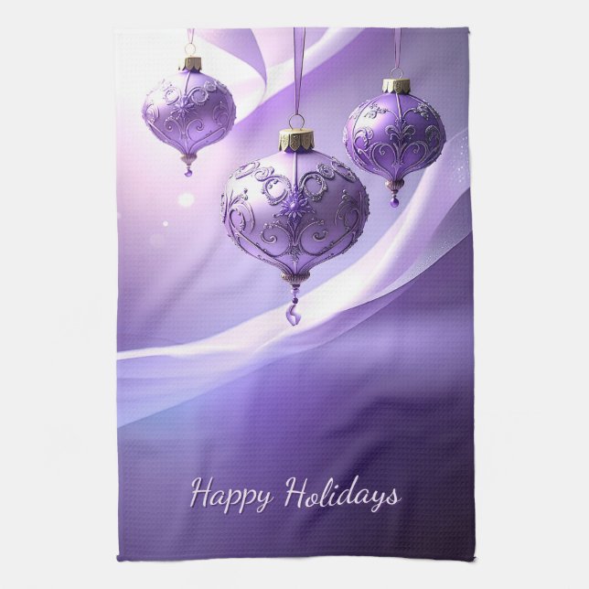 Paño De Cocina Purple Christmas Ball Holiday Kitchen Towel (Vertical)