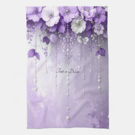 Paño De Cocina Purple Flowers with Dangling Pearls Kitchen Towel