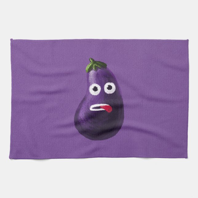 Paño De Cocina Purple Funny Personalizado Eggplant (Horizontal)