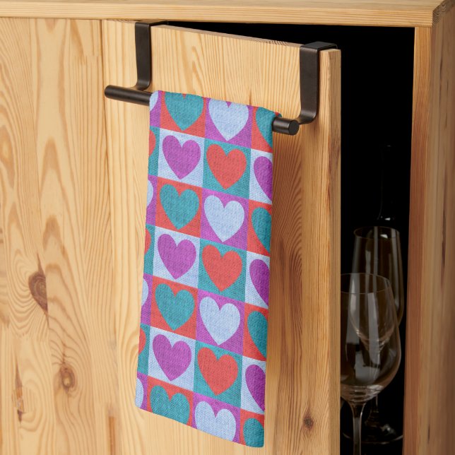 Paño De Cocina Purple Green and Red Checked Heart Pattern (Pliegue de tercios)