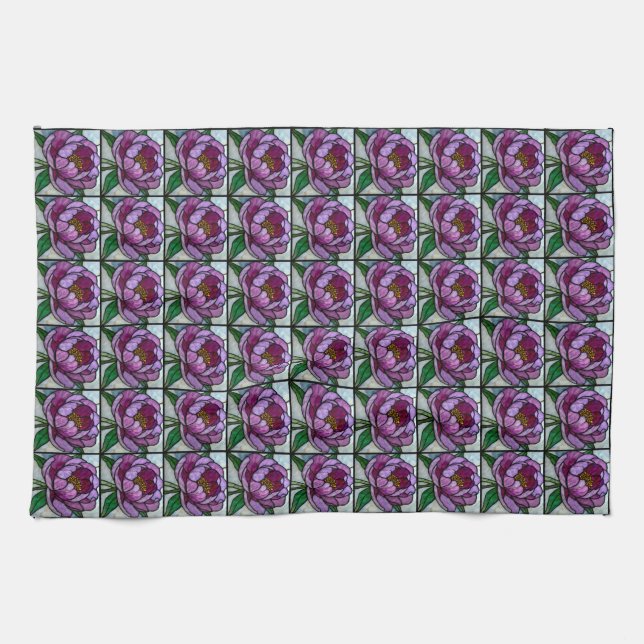 Paño De Cocina Purple Peony Stained Glass (Horizontal)