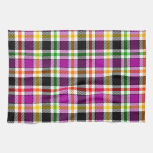 Paño De Cocina Púrpura Negro Multicolor Franela Cuadro Tartán