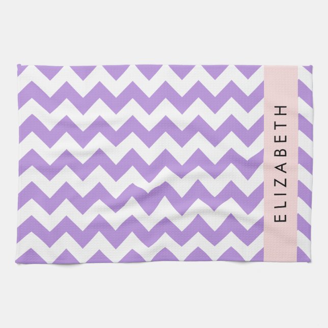 Paño De Cocina Púrpura Zigzag, Púrpura Chevron, Tu Nombre (Horizontal)