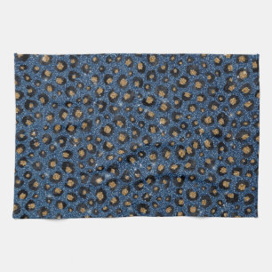 Paño De Cocina Purpurina azul elegante impresión de leopardo de 