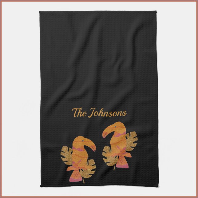 Paño De Cocina Purpurina bonito rosa y dorada Ave trópica (Subido por el creador)