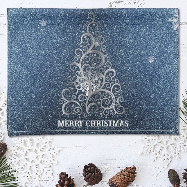 Paño De Cocina Purpurina de árbol de Navidad y copos de nieve | A (Blue Christmas Tree Glitter and Snowflakes Kitchen Towel)