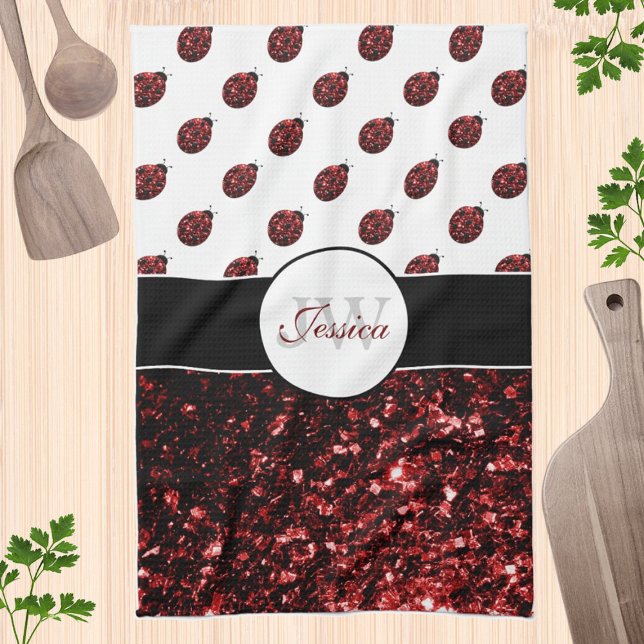 Paño De Cocina Purpurina de imitación rojo oscuro rompe Monograma (Subido por el creador)