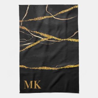 Paño De Cocina Purpurina de oro de mármol negro