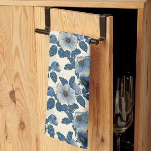 Paño De Cocina Purpurina de oro floral azul Ukiyo-e japonés