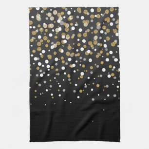 Paño De Cocina purpurina de oro negro moderno bonito confetti