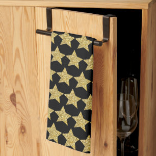 Paño De Cocina Purpurina de oro Stars Black
