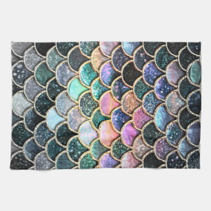 Paño De Cocina Purpurina de plata de lujo Mermaid Scales