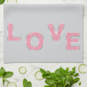 Paño De Cocina Purpurina de plata rosada de amor gris