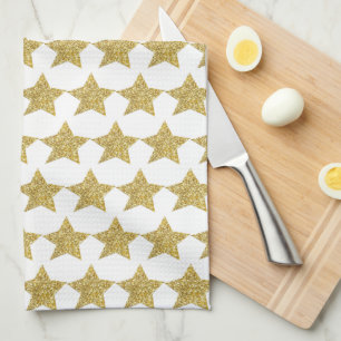 Paño De Cocina Purpurina dorado Stars White Bath