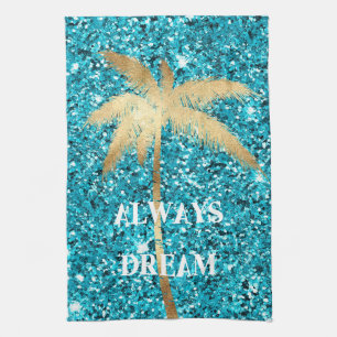 Paño De Cocina Purpurina Gold Palm Tree Dream Aqua