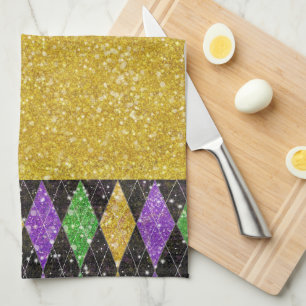 Paño De Cocina Purpurina Mardi Gras Harlequin Argyle