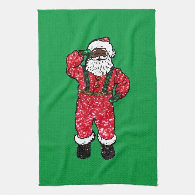Paño De Cocina purpurina negro santa claus (Vertical)