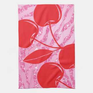 Paño De Cocina Purpurina Rojo Rosa Cerezas de cebra