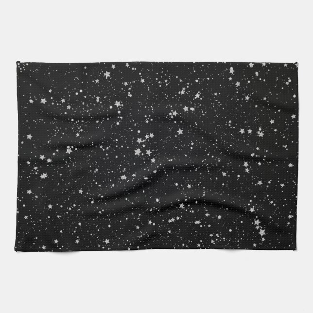 Paño De Cocina Purpurina Stars2 - Negro de plata (Horizontal)