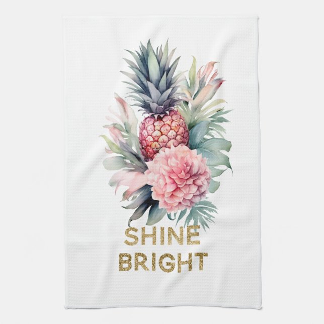 Paño De Cocina Purpurina Tropical de Oro Shine Pineapple (Vertical)