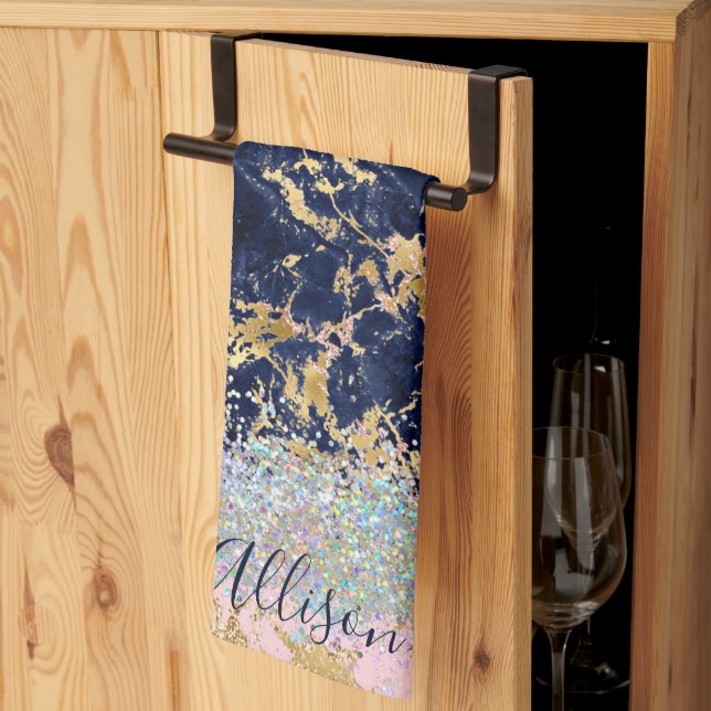 Paño De Cocina Purpurina y mármol personalizado (Pliegue de tercios)