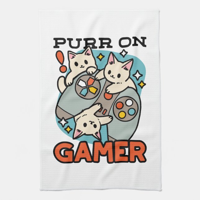 Paño De Cocina Purr on Gamer - Diseño de juegos para gatos (Vertical)