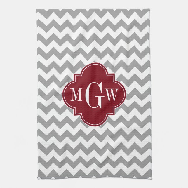 Paño De Cocina Quatrefoil blanco gris 3 Monograma (Vertical)