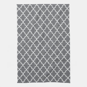 Paño De Cocina Quatrefoil marroquí blanco y gris oscuro moderno