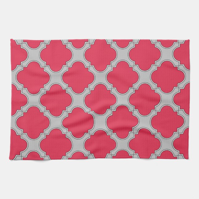 Paño De Cocina Quatrefoil rojo y gris (Horizontal)