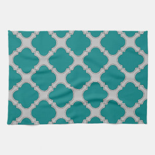 Paño De Cocina Quatrefoil verde azulado y gris