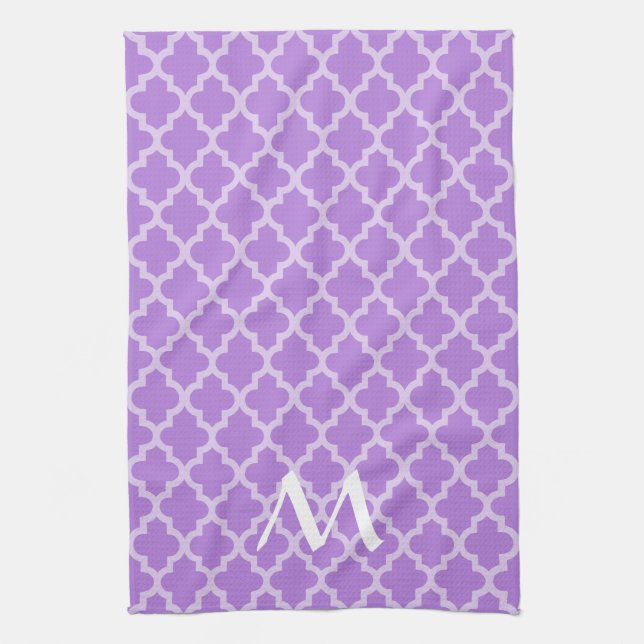 Paño De Cocina Quatrefolios marroquíes de lavanda con inicial (Vertical)