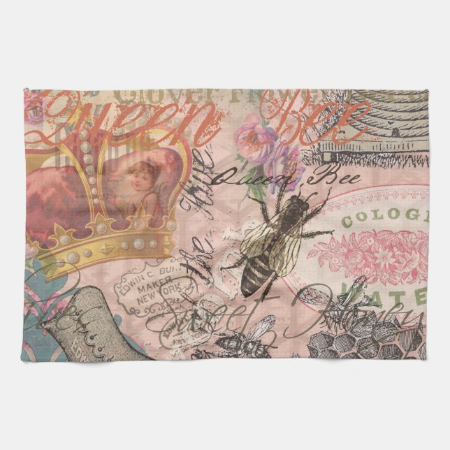 Paño De Cocina Queen Bee Vintage Hermoso Collage (Horizontal)