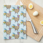 Paño De Cocina Quirky Hen Doodle Pattern<br><div class="desc">Patrón de doodle de repetición colorido de una gallina sobre fondo azul claro.</div>