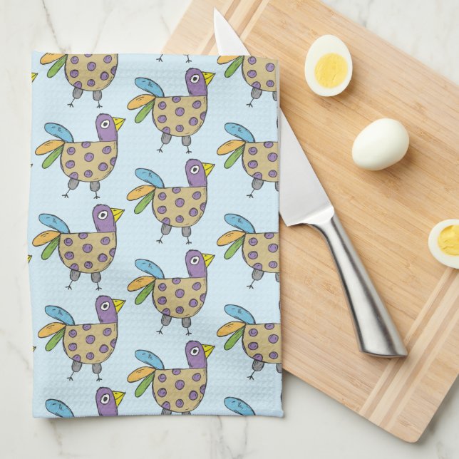 Paño De Cocina Quirky Hen Doodle Pattern (Doblado Cuarto)