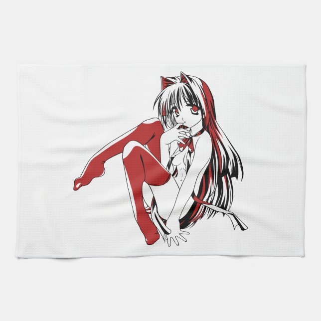 Paño De Cocina R & B Manga, Neko Catgirl Furry Loli Anime (Horizontal)