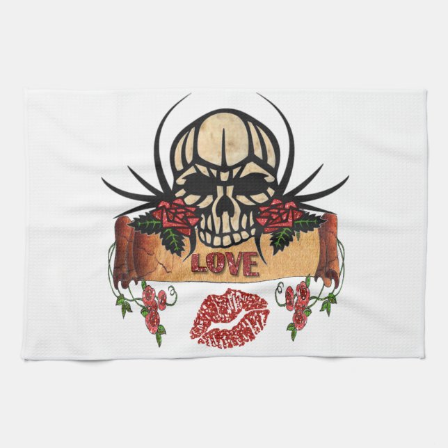 Paño De Cocina RAB Rockabilly Skull Rosas Aman Lipstick (Horizontal)