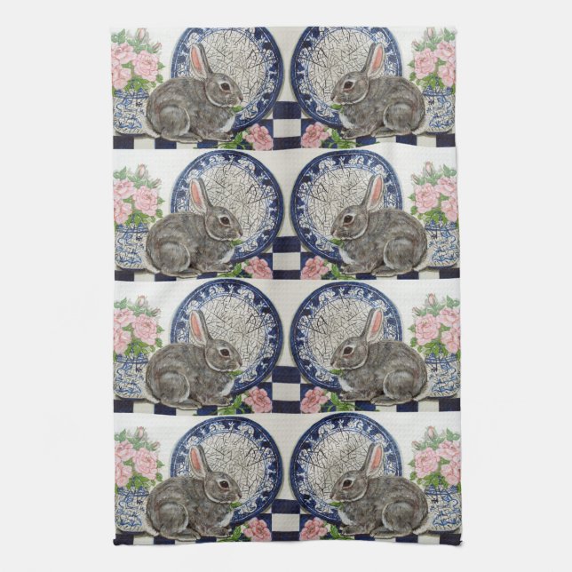 Paño De Cocina Rabbit Bunny Dedham Delft Farmhouse Rustic Cute (Vertical)