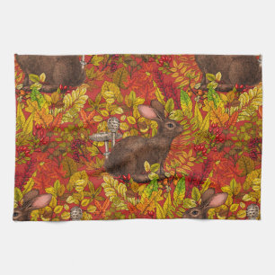 Paño De Cocina Rabbit otoñal en rojo