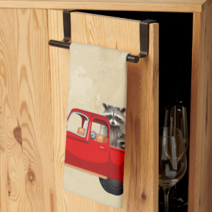 Paño De Cocina Racconones navidades en un camión rojo