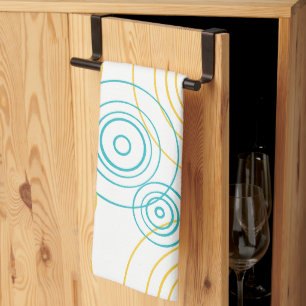 Paño De Cocina Rain Ripples patrón en turquesa y amarillo
