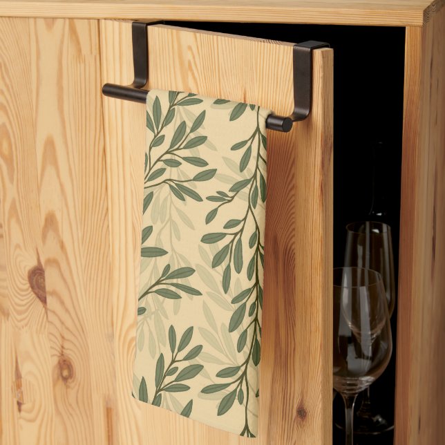 Paño De Cocina Rama de árbol de oliva verde (Pliegue de tercios)