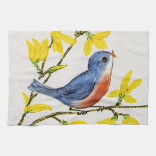 Paño De Cocina Rama de árbol de pájaros azules canto
