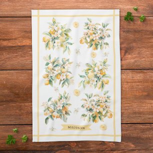 Paño De Cocina Rama de limón floral acuarela personalizada