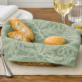 Paño De Cocina Rama de Olivo Estampado Verde Salvia