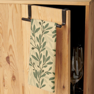 Paño De Cocina Rama de olivo verde patrón mediterráneo