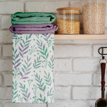 Paño De Cocina Ramas de acuarela pastel púrpura y verde<br><div class="desc">Bonito y follaje de moda morado y verde. Ilustracion botánico de acuarela,  depurado y moderno,  con ramas color pastel violeta y verde.</div>