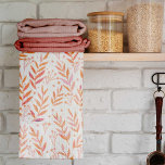 Paño De Cocina Ramas de las acuarelas pasteles naranja y rosa<br><div class="desc">Bonito y naranja de moda y follaje rosa. Patrón de ilustracion botánico de acuarela,  depurado y moderno,  con ramas rosa y pastel naranja.</div>