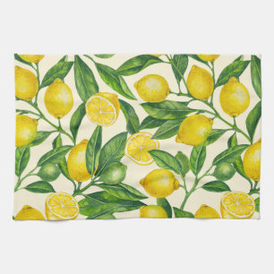 Paño De Cocina Ramas de limón en verde y amarillo