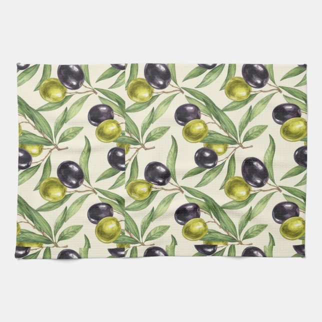 Paño De Cocina Ramas de oliva y aceitunas de Natasha Us (Horizontal)